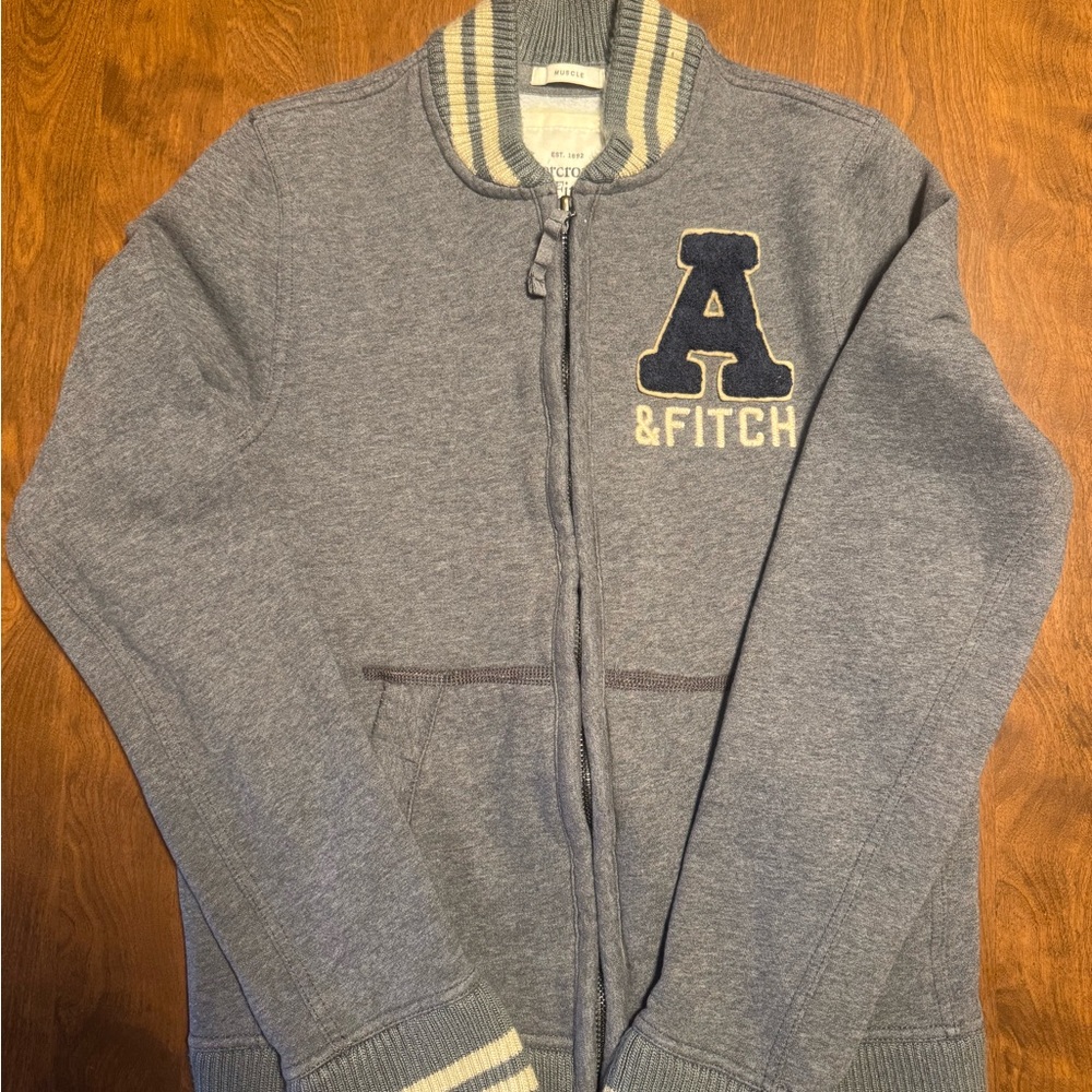 Abercrombie & Fitch Vintage Heather Gray Zip-Up Varsity Sweater